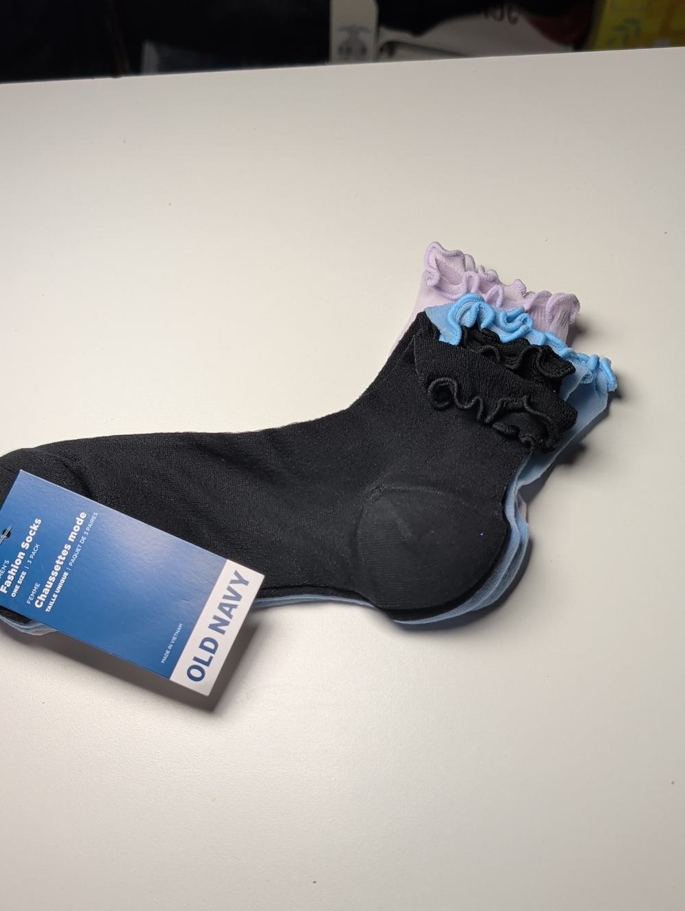 Old Navy Ruffle Ankle Socks - Black, Light Blue, Lavender (3-Pack)